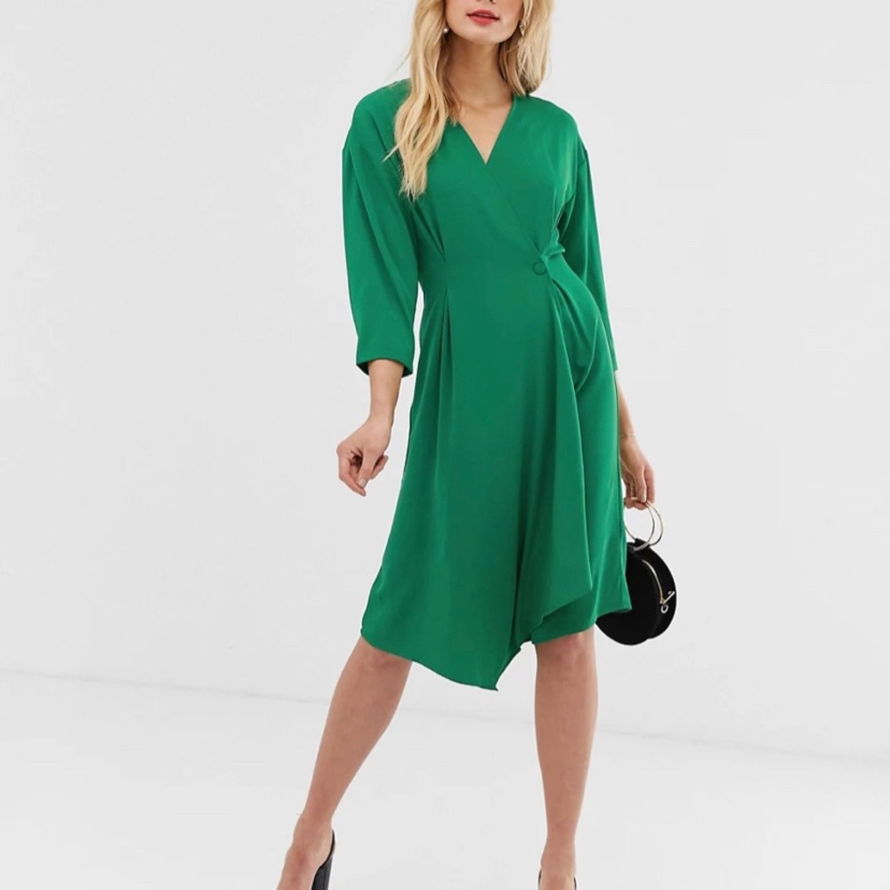 ASOS Y.A.S Tall long sleeve wrap dress in green